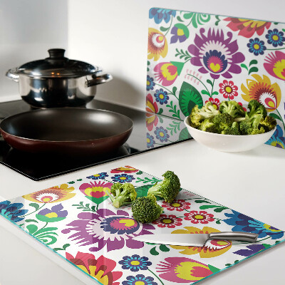 Deska kuchenna szklana z kwiatowym wzorem w stylu folk