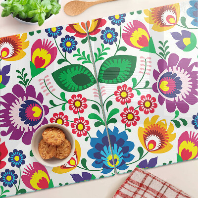 Deska kuchenna szklana z kwiatowym wzorem w stylu folk