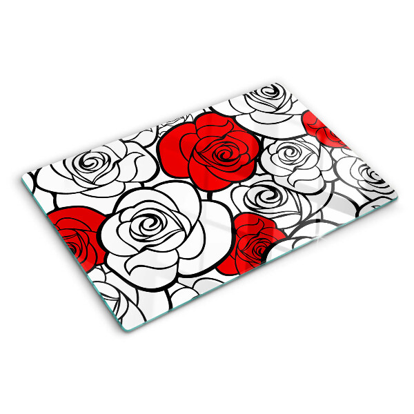 Deska kuchenna szklana z motywem róż w białej i czerwonej kolorystyce