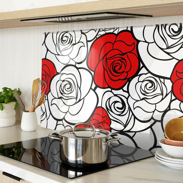 Deska kuchenna szklana z motywem róż w białej i czerwonej kolorystyce