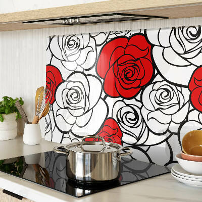 Deska kuchenna szklana z motywem róż w białej i czerwonej kolorystyce