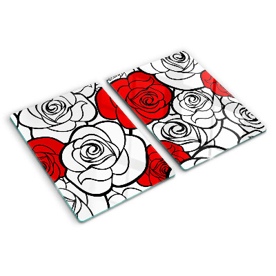 Deska kuchenna szklana z motywem róż w białej i czerwonej kolorystyce