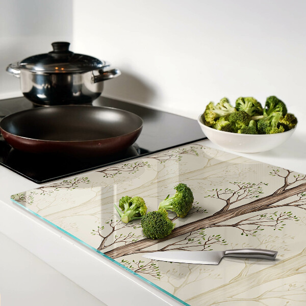 Szklana deska do krojenia z wzorem gałęzi drzew z liśćmi