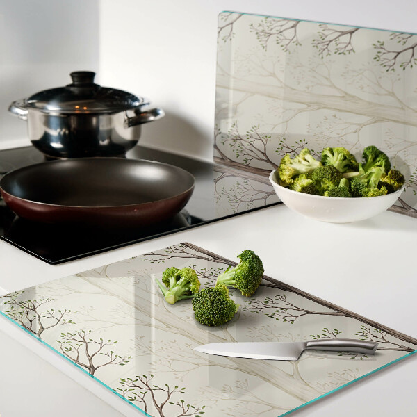 Szklana deska do krojenia z wzorem gałęzi drzew z liśćmi