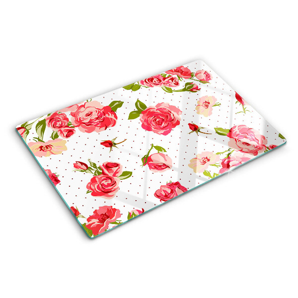 Szklana deska do krojenia z nadrukiem róż na białym tle