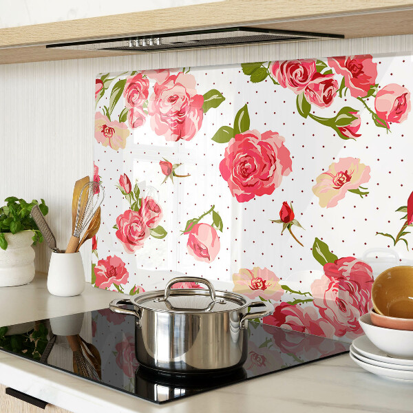 Szklana deska do krojenia z nadrukiem róż na białym tle