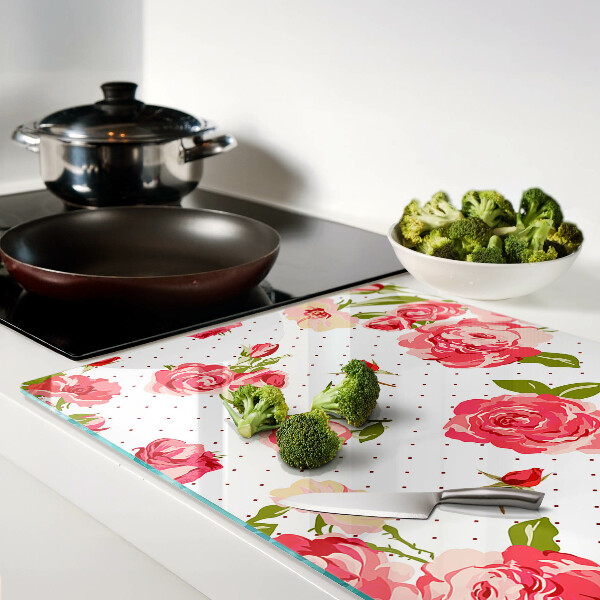 Szklana deska do krojenia z nadrukiem róż na białym tle