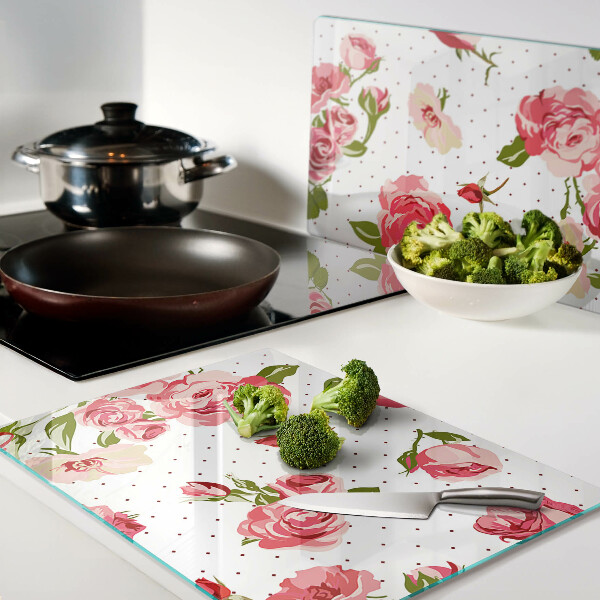 Szklana deska do krojenia z nadrukiem róż na białym tle