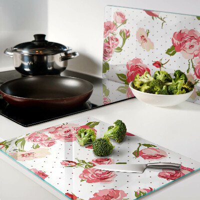 Szklana deska do krojenia z nadrukiem róż na białym tle