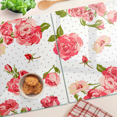 Szklana deska do krojenia z nadrukiem róż na białym tle