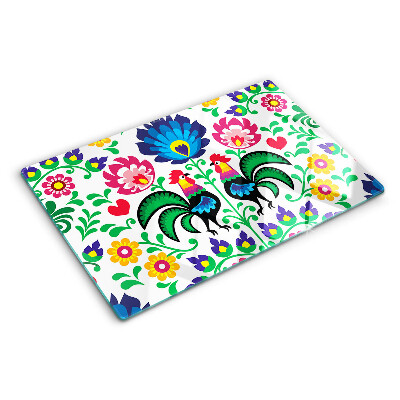 Szklana deska do krojenia z motywem ludowym z kogutami