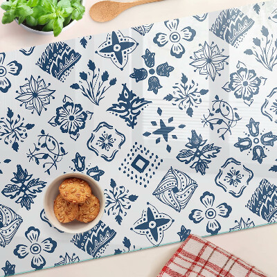 Szklana deska kuchenna z motywem kwiatowym w stylu folkowym