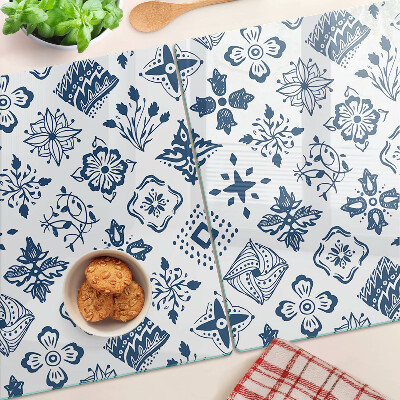 Szklana deska kuchenna z motywem kwiatowym w stylu folkowym