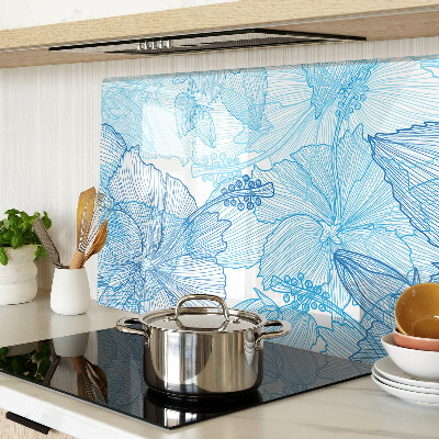 Szklana deska kuchenna z kwiatowym wzorem w odcieniach niebieskiego