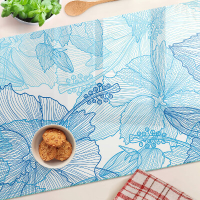 Szklana deska kuchenna z kwiatowym wzorem w odcieniach niebieskiego