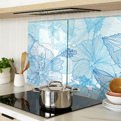 Szklana deska kuchenna z kwiatowym wzorem w odcieniach niebieskiego