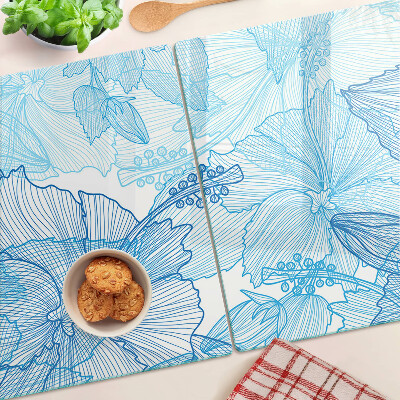 Szklana deska kuchenna z kwiatowym wzorem w odcieniach niebieskiego