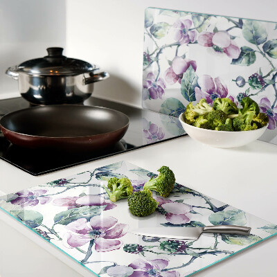 Deska kuchenna szklana z kwiatowym wzorem magnolii