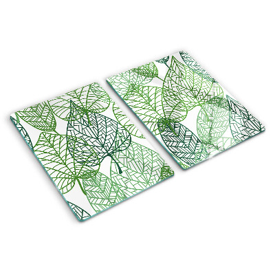 Deska kuchenna szklana z motywem liści w różnych odcieniach zieleni