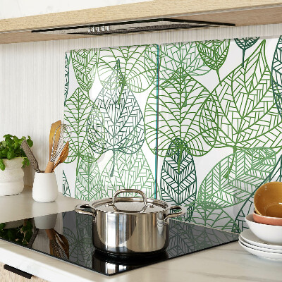 Deska kuchenna szklana z motywem liści w różnych odcieniach zieleni