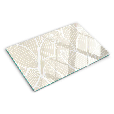Deska kuchenna szklana z motywem liści w delikatnym wzorze