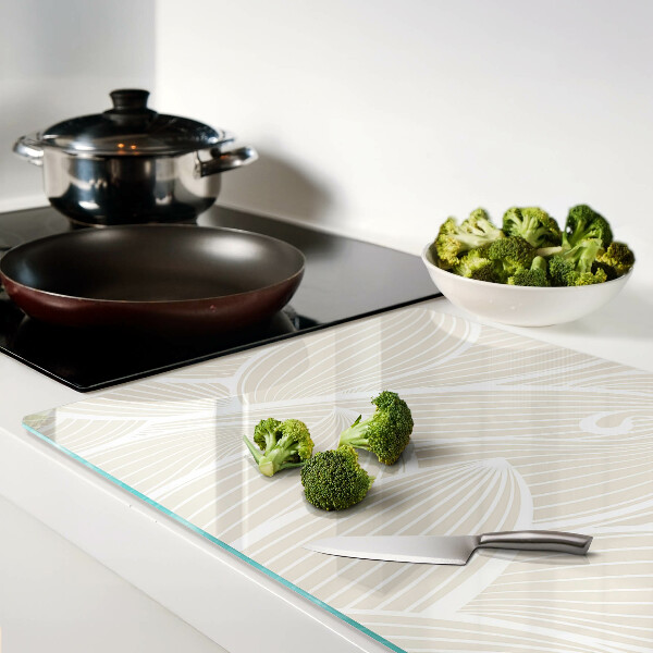 Deska kuchenna szklana z motywem liści w delikatnym wzorze