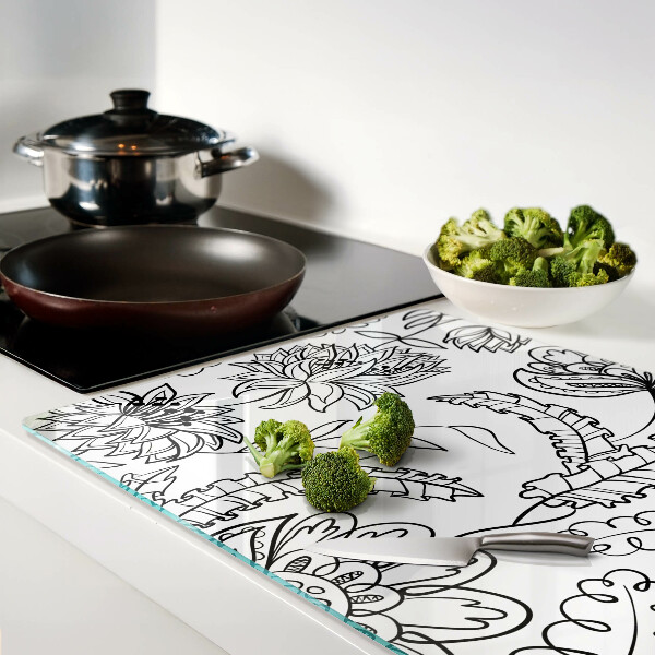 Szklana deska do krojenia z motywem kwiatowym w stylu doodle