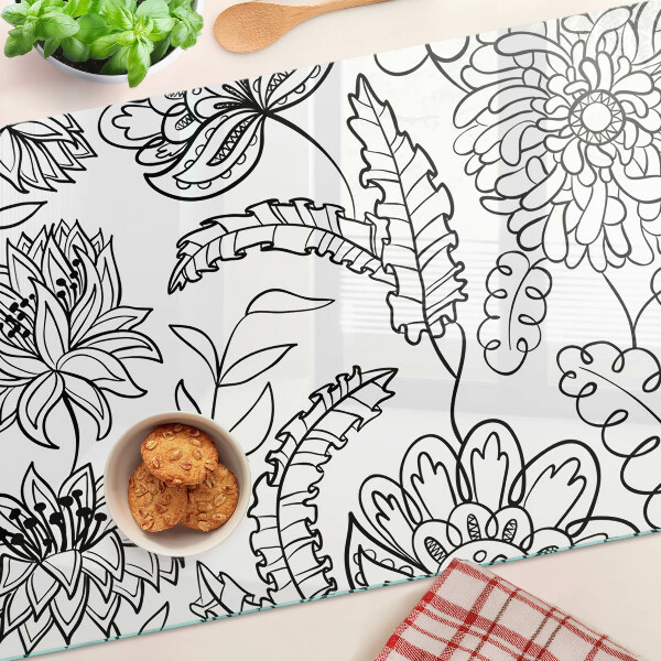 Szklana deska do krojenia Kwiatowy wzór w stylu doodle