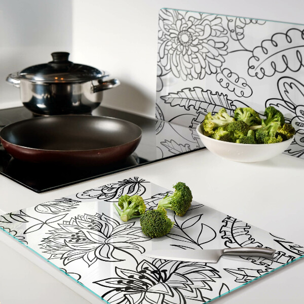 Szklana deska do krojenia z motywem kwiatowym w stylu doodle