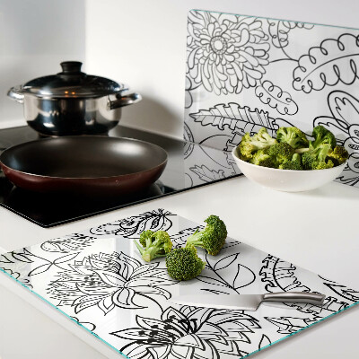 Szklana deska do krojenia z motywem kwiatowym w stylu doodle