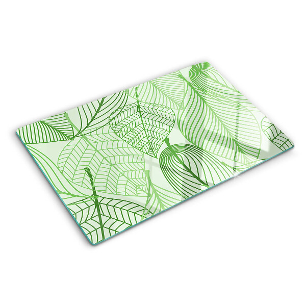 Szklana deska do krojenia z motywem liści w odcieniach zieleni