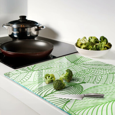 Szklana deska do krojenia z motywem liści w odcieniach zieleni