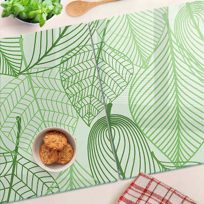 Szklana deska do krojenia z motywem liści w odcieniach zieleni