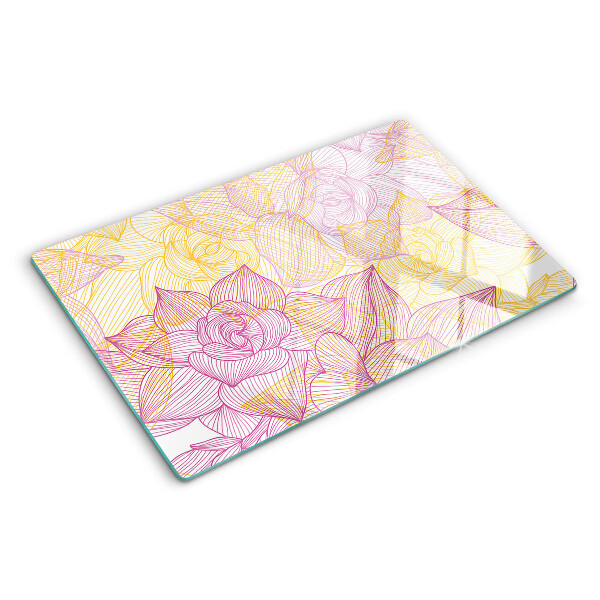 Szklana deska do krojenia z kwiatowym wzorem w pastelowych kolorach