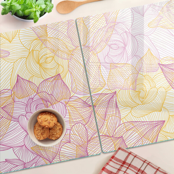 Szklana deska do krojenia z kwiatowym wzorem w pastelowych kolorach