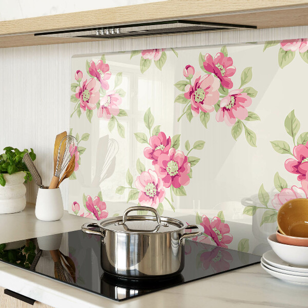 Szklana deska kuchenna z motywem kwiatów w odcieniach różu