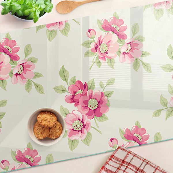 Szklana deska kuchenna z motywem kwiatów w odcieniach różu