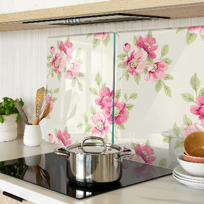 Szklana deska kuchenna z motywem kwiatów w odcieniach różu