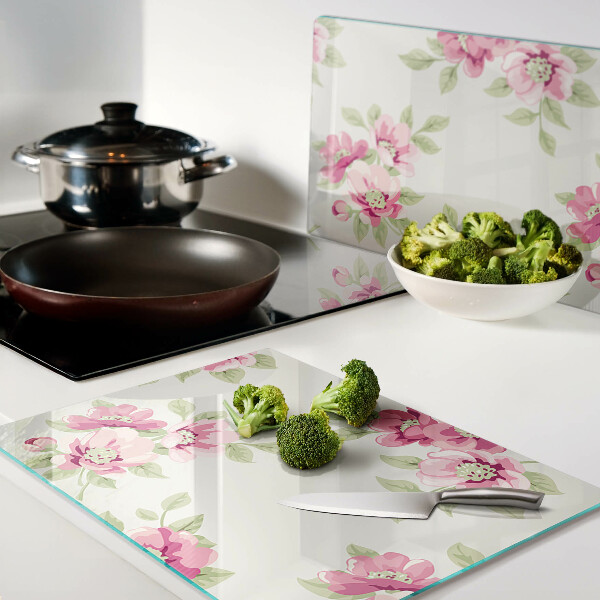 Szklana deska kuchenna z motywem kwiatów w odcieniach różu