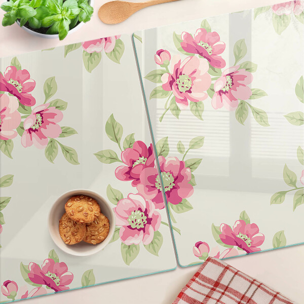 Szklana deska kuchenna z motywem kwiatów w odcieniach różu
