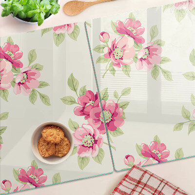 Szklana deska kuchenna z motywem kwiatów w odcieniach różu