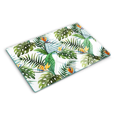 Deska kuchenna szklana z motywem tropikalnych liści i kwiatów