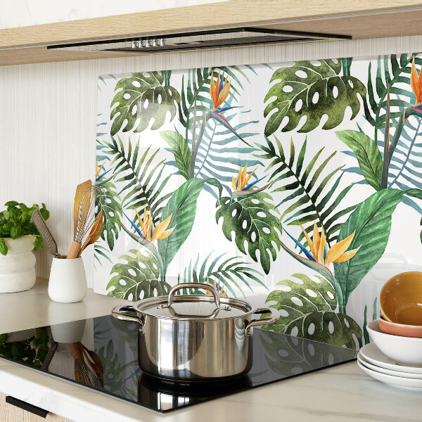 Deska kuchenna szklana z motywem tropikalnych liści i kwiatów