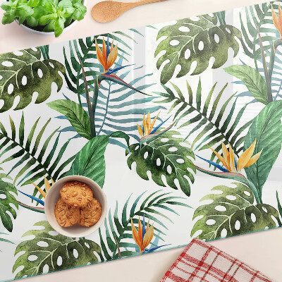 Deska kuchenna szklana z motywem tropikalnych liści i kwiatów