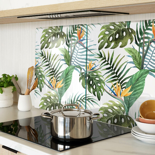 Deska kuchenna szklana z motywem tropikalnych liści i kwiatów