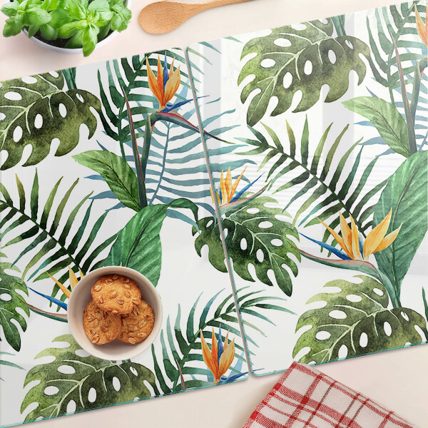Deska kuchenna szklana z motywem tropikalnych liści i kwiatów