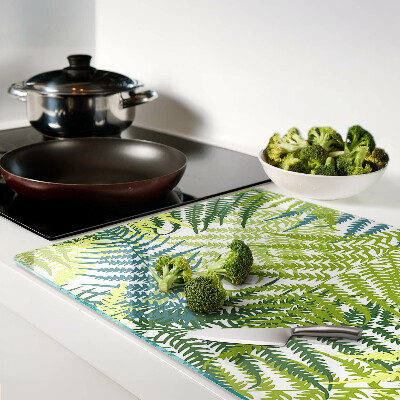 Deska kuchenna szklana z nadrukiem liści paproci w różnych odcieniach