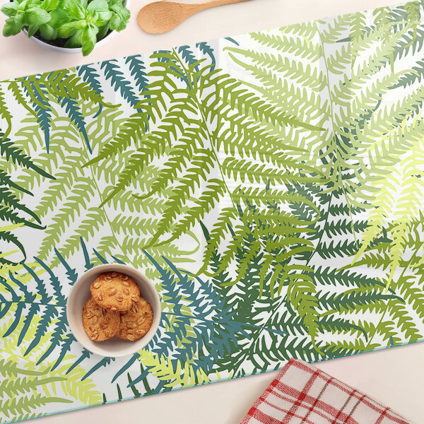 Deska kuchenna szklana z nadrukiem liści paproci w różnych odcieniach