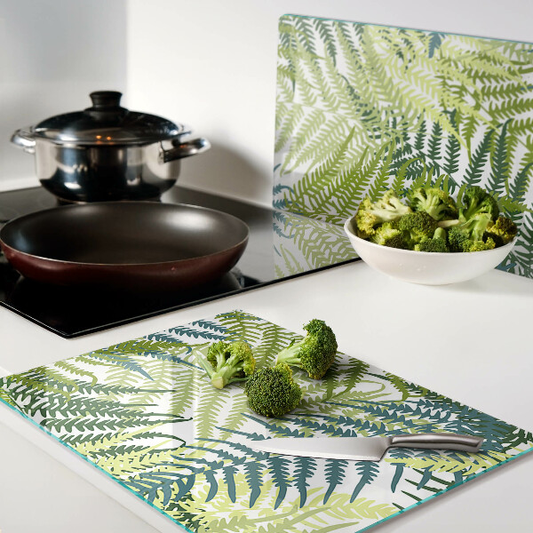 Deska kuchenna szklana z nadrukiem liści paproci w różnych odcieniach