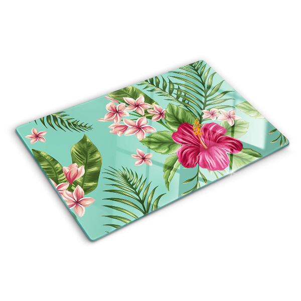 Szklana deska do krojenia z motywem tropikalnych kwiatów